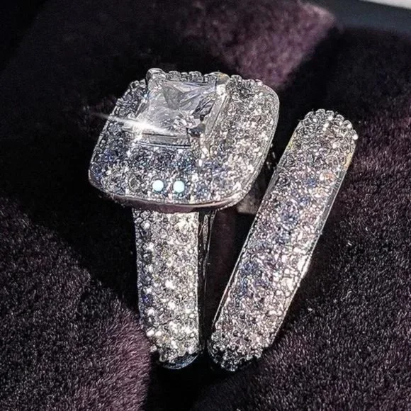 NEW SET 925 STERLING SILVER DIAMOND RING, CUTE RING, SHINY RING. - Picture 2 of 6